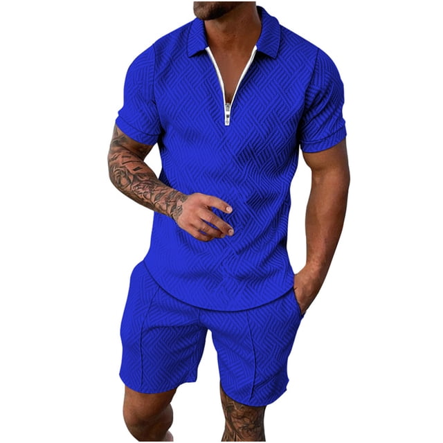 Conjuntos de Tops Para Hombre Conjuntos de Camisas Casuales Conjunto de Manga Corta Deportiva Con Cremallera de Cobertura Sólida Informal Odeerbi ODB152019