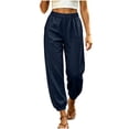 thumbnail image 2 of Women's Loose Cuffed Long Pants Baeitkot Women's Fashion Casual Solid Color Elastic Waist Pocket Loose Cuffed Long Pants Navy XXL, 2 of 8