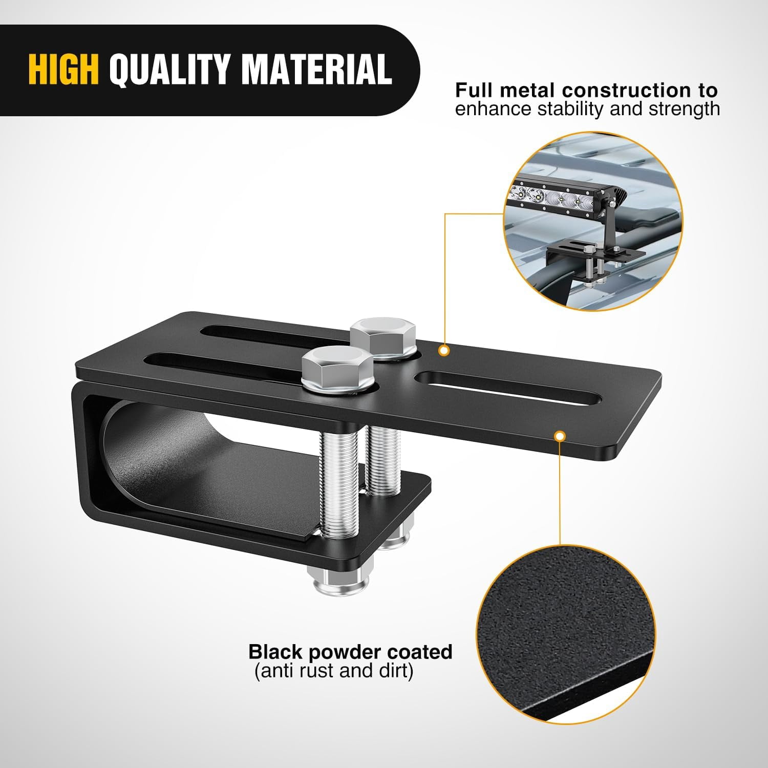 Nilight LED Light Bar Bracket Non-Slip Light Clip Mounting Brackets for SUV, Off-Road, Vehicles with Luggage Racks 2 Years Warranty,Black