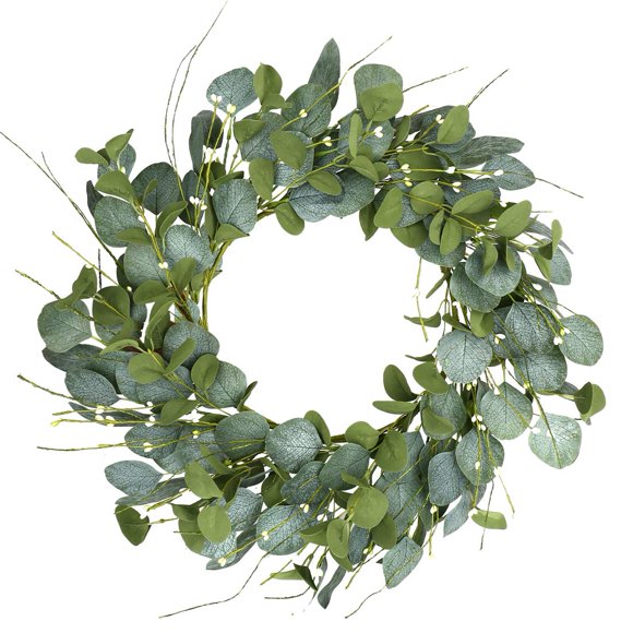 Artificial Greenery Wreath,20†Silver Dollar Eucalyptus Leaves Wreath with Pip Berries Green Spring/Summer Wreath for Front Door Wall Window Decor and Festival Celebration