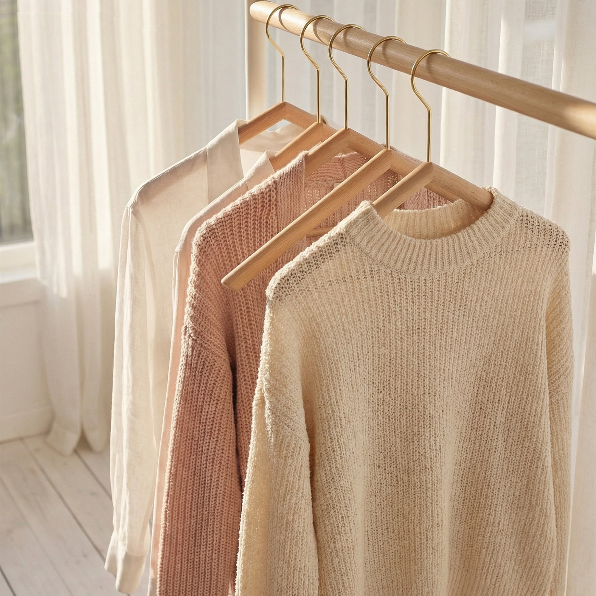 Unique Bargains 2Pcs Wood Space Saving Sleek Hangers Gold