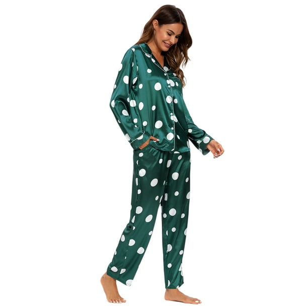 MintLimit Womens Silk Satin Pajamas Set Button Down Pjs Floral Long Sleeve  Sleepwear Lady Nightwear Soft Lounge Sets XS 