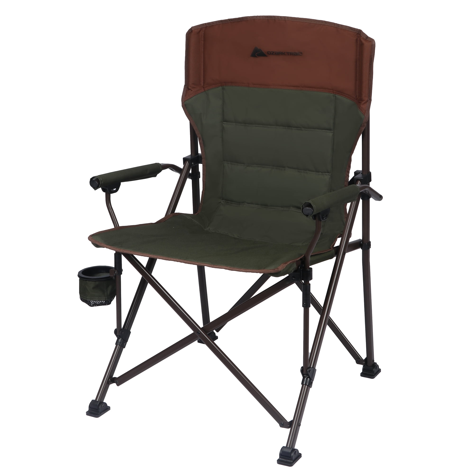 Ozark Trail Heavy Duty Hard Arm Camp Chair with Adjustable Cupholder, Tensioned Seat Fabric, Brown