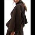 thumbnail image 2 of Ponchos con Mangas de Murciélago para Mujer, Abrigo de Lana con Cuello Alto y Cinturón, Chaqueta Corta de Invierno Café L, 2 of 8
