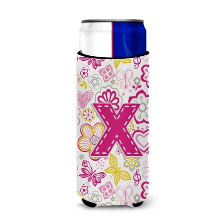 

Caroline s Treasures CJ2005-XMUK Letter X Flowers and Butterflies Pink Ultra Hugger for slim cans Slim Can multicolor