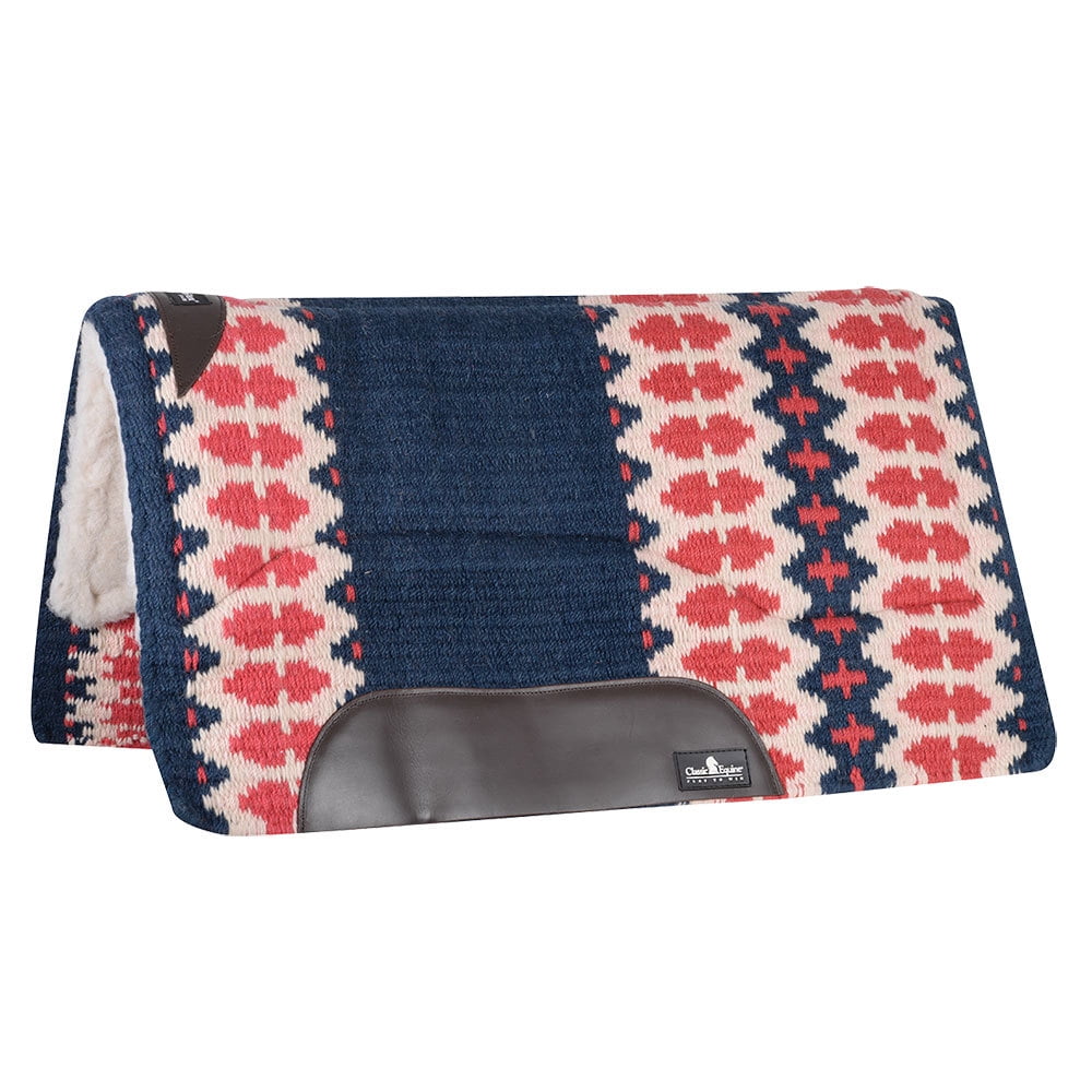 Classic Equine Sensorflex Horse Saddle Pad Wool Top 32X34 Navy Ivory