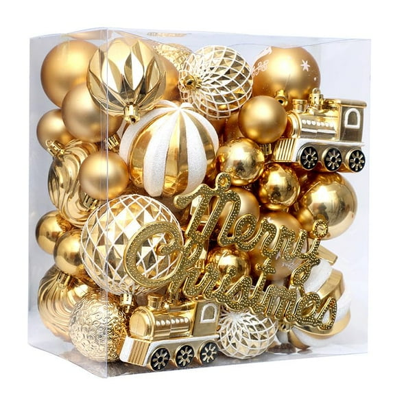 Christmas Ornament Set - 65 Pcs Shatterproof Baubles and Merry Christmas Sign for Tree Decoration