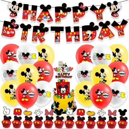 Animal Mickey Cartoon birthday decorations, party supplies set, includingPull the flag, balloons, cake forks, and Flat ribbon