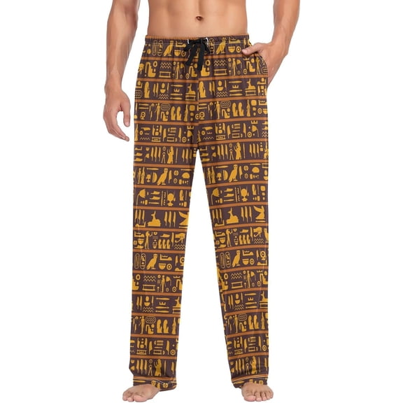 GZHJMY Men’s Cotton Pajama Pant – Egyptian Marks Print Lounge Pjs Bottom with Pockets Drawstring, Pajama Bottoms for Home and Rest, Small