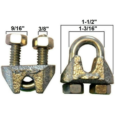 

Cable Clamps U-Bolts Galvanized Clamps Steel Aircraft Cable Wire Clips U Bolts (3/8 Cable Clamps 6 pcs)