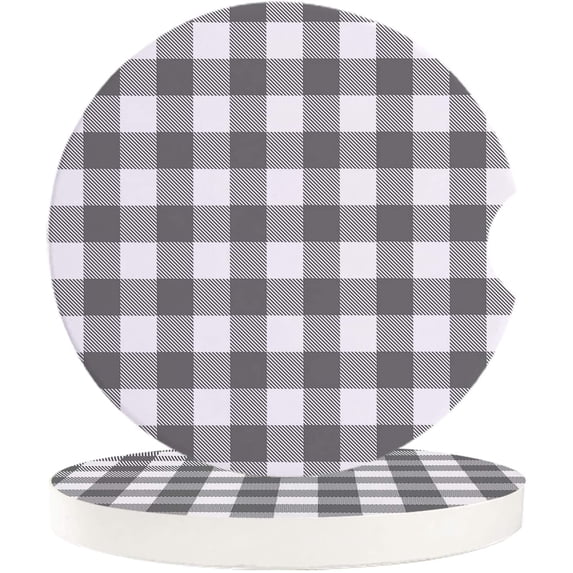 FMSHPON Pastoral Style Gray Lattice Set of 6 Car Coaster for Drinks, Absorbent Ceramic Stone Coasters Cup Mat with Cork Base for Home Kitchen Room Coffee Table Bar Decor