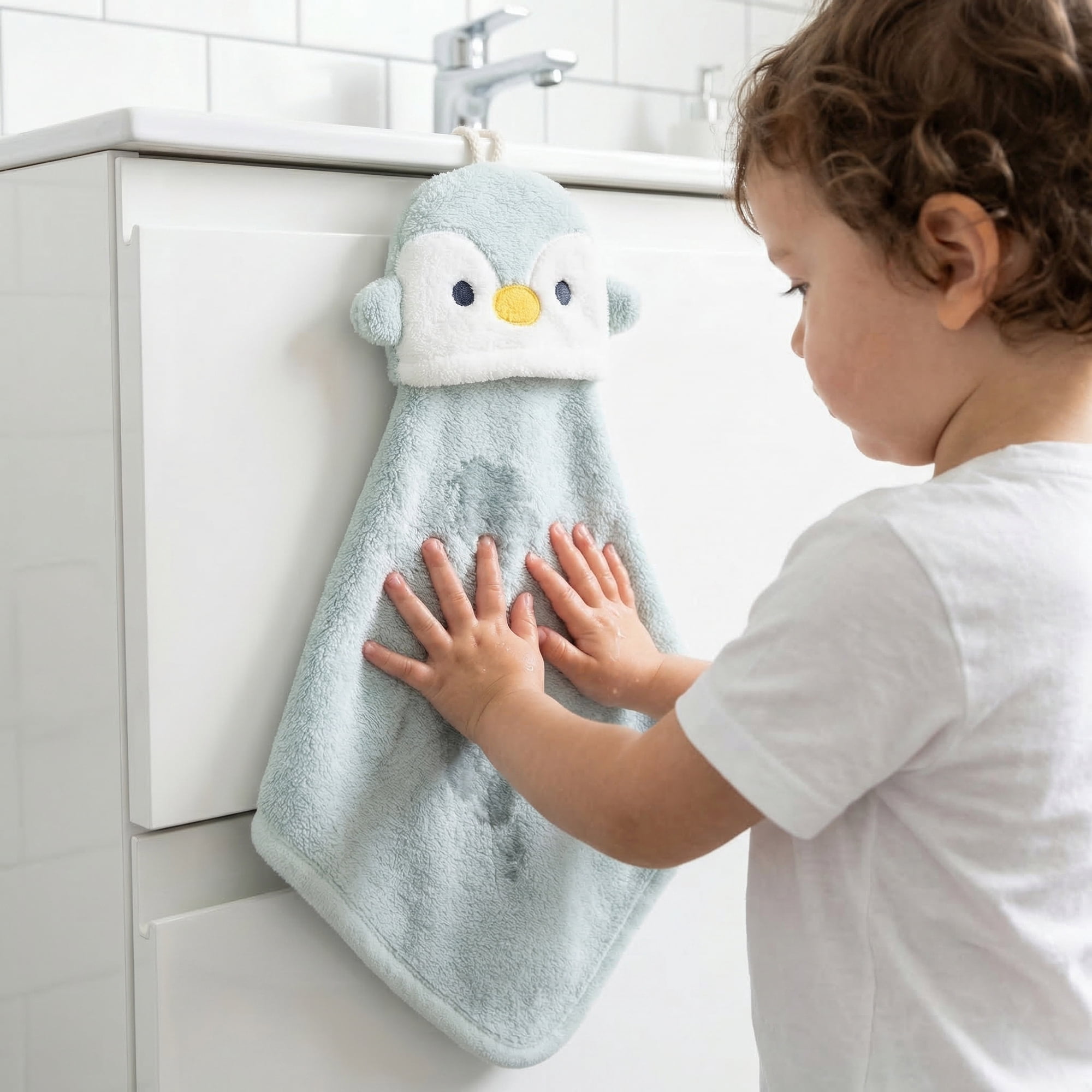 Unique Bargains Animal Soft Quick Dry Hanging Hand Towel Green 15" x 8"