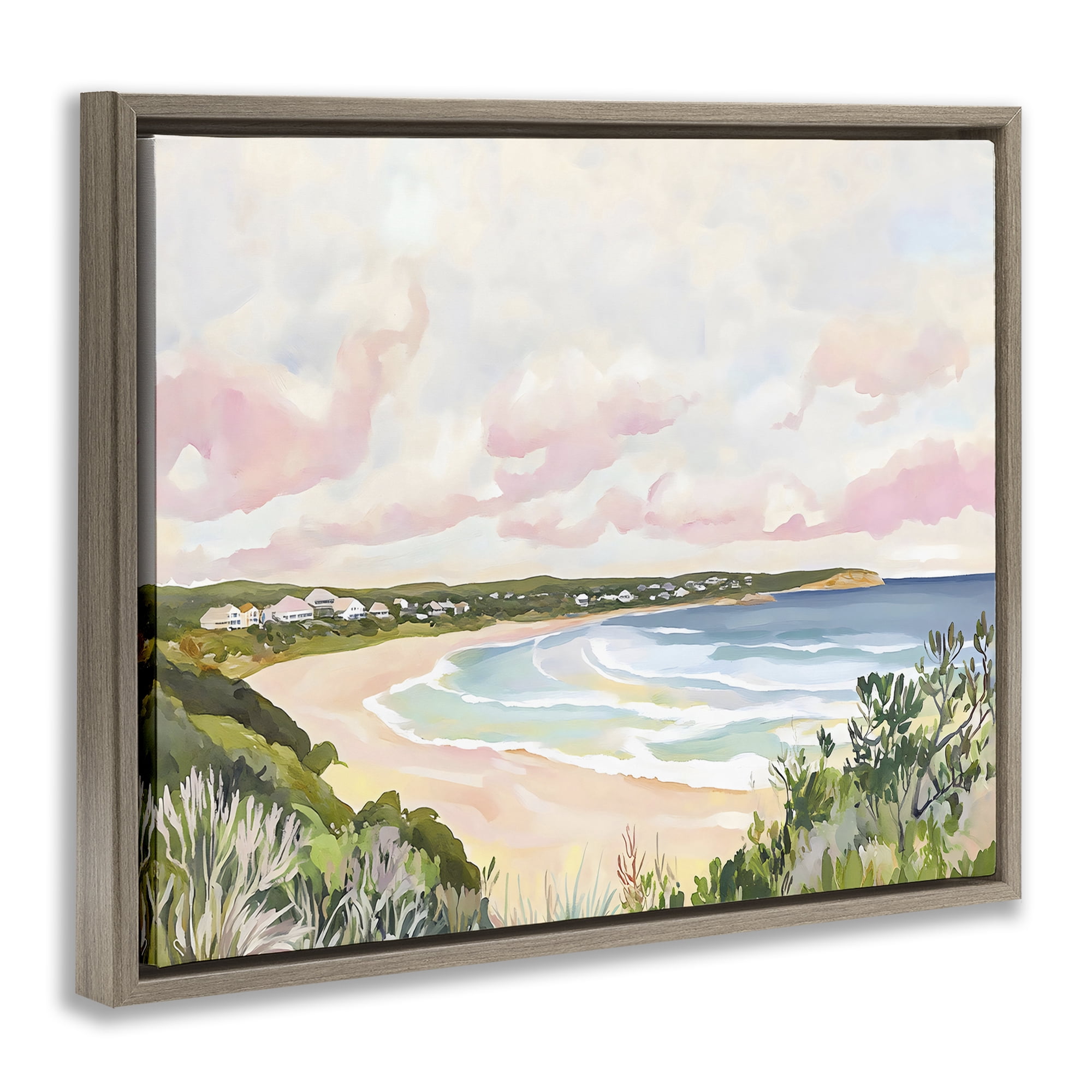 Stupell Industries Serene Sunset Beach Panorama Brown Framed Floater Canvas Wall Art, design by The Prints Vibe