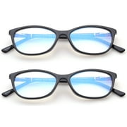 2 Pairs - Blue Ray Blocking Lens Light Weight Cateye Frame Acetate Spring Temple Computer Reading Glasses for Women, Reading Glasses +1.00 With Hard Case
