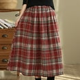 thumbnail image 7 of Ndbuld Stretchy Waist Bohemian Cotton Casual Half Skirt Women's Thick Woolen Elastic Waistband Plaid Skirt Retro A-line Skirt Gift for Girls,Red, 7 of 7