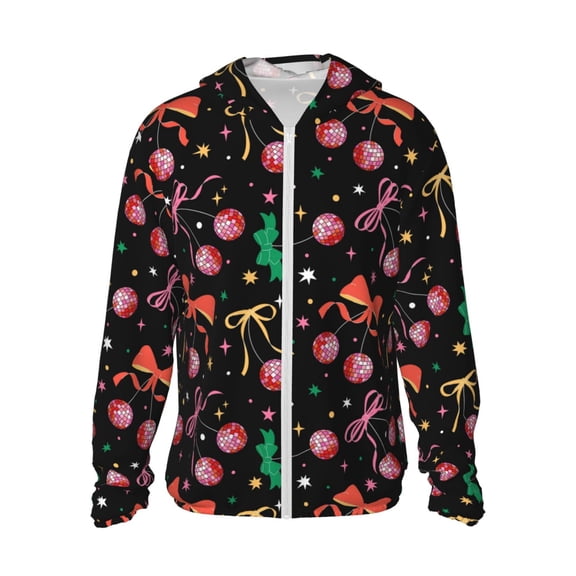 Logiee Disco Mirror Ball Print Men's Women Light Jacket Full Zip Sun Protection Hoodie Long Sleeve Sun Shirts for Men Hiking Fishing Zip Pockets-Small