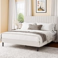 thumbnail image 2 of Frostbloom King Size Platform Bed Frame with Velvet Upholstered Headboard, Off-white, 2 of 9