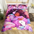 thumbnail image 6 of Afro-American Queen Bedding Sets for Little,Afro Princess Melanin Unicorn Duvet Cover,Cartoon Horse American Black Comforter Cover Cute Room Decor, 6 of 6