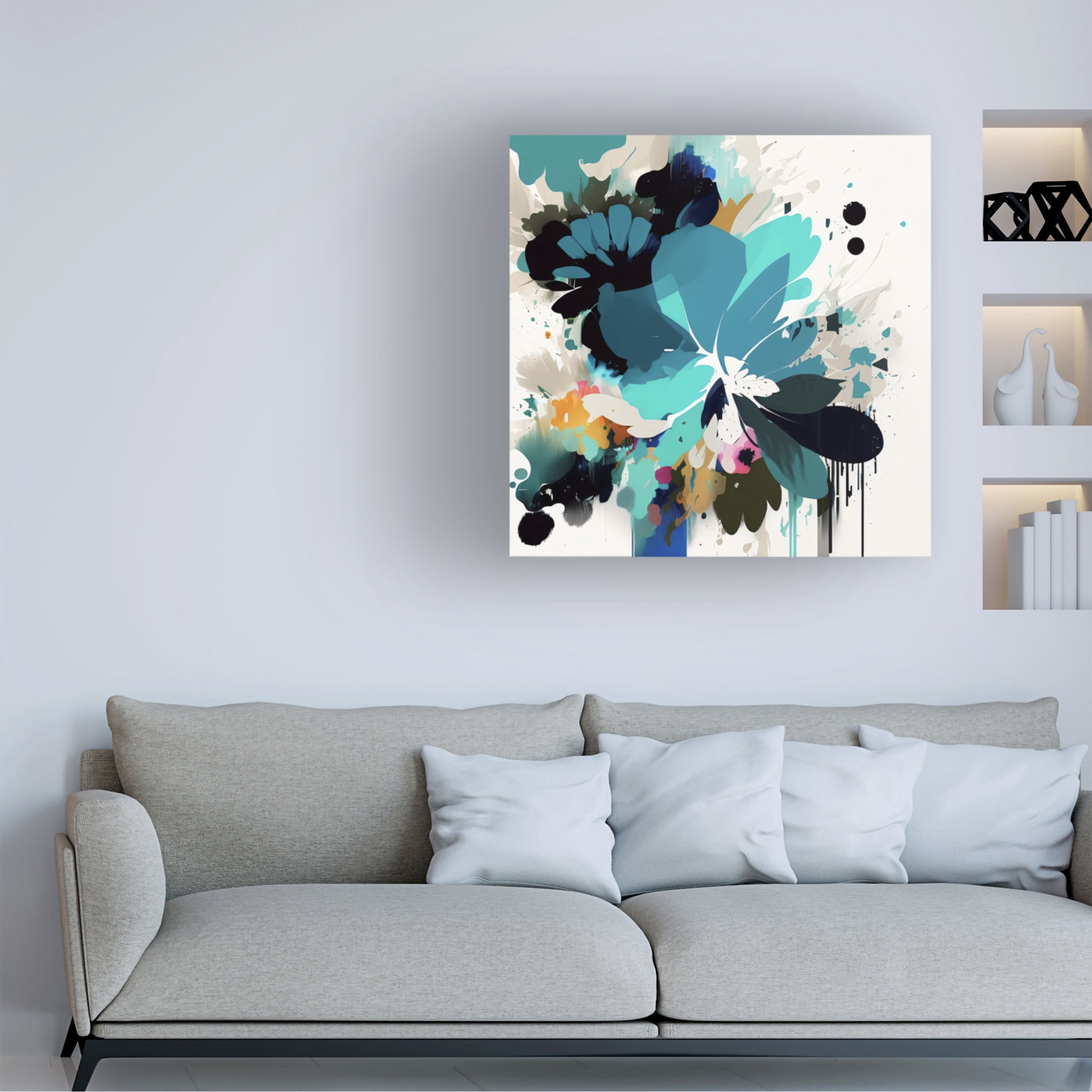 Canvas Wall Art - Ray Heere 'Oil Painting Expressive Flowers Blue 12' Wall Art for Living Room, Bedroom, or Office Décor by Trademark Fine Art - 14 x 14 Inches