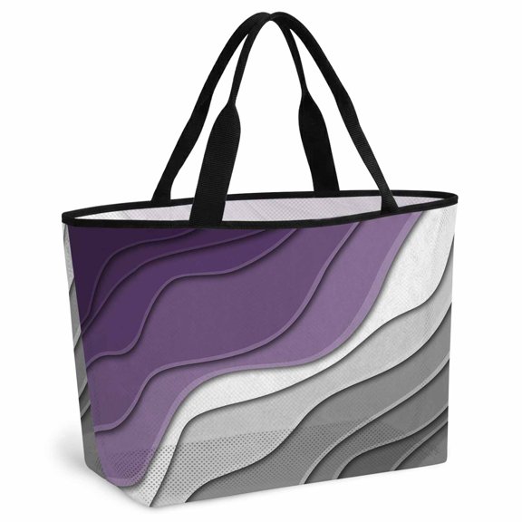 Purple Grey Ombre Beach Bag for Women,Large Breathable Mesh Beach Tote Bag,Modern Geometric Abstract Aesthetics Cream Sandproof Lightweight Travel Bags for Vacation Picnic Pool 15.7"x15.7"x9.1"
