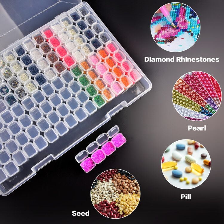 Healifty 24-Grid Diamond Painting Storage Box - Clear Plastic Organizer For 5D Beads & Nail Rhinestones