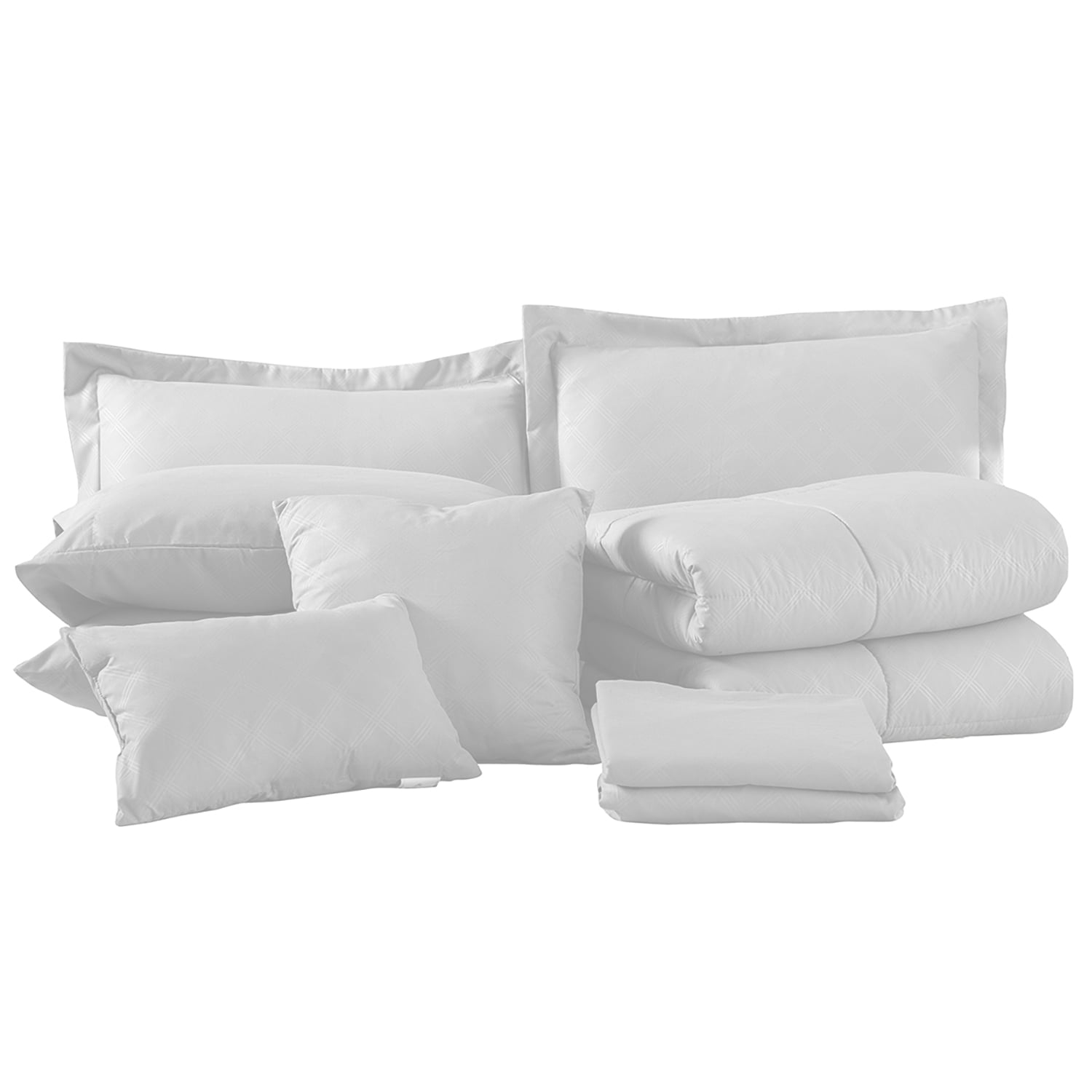 NC 10 Piece Bed in a Bag King Size Comforter Set Bedding Set, Plaid Pattern, White