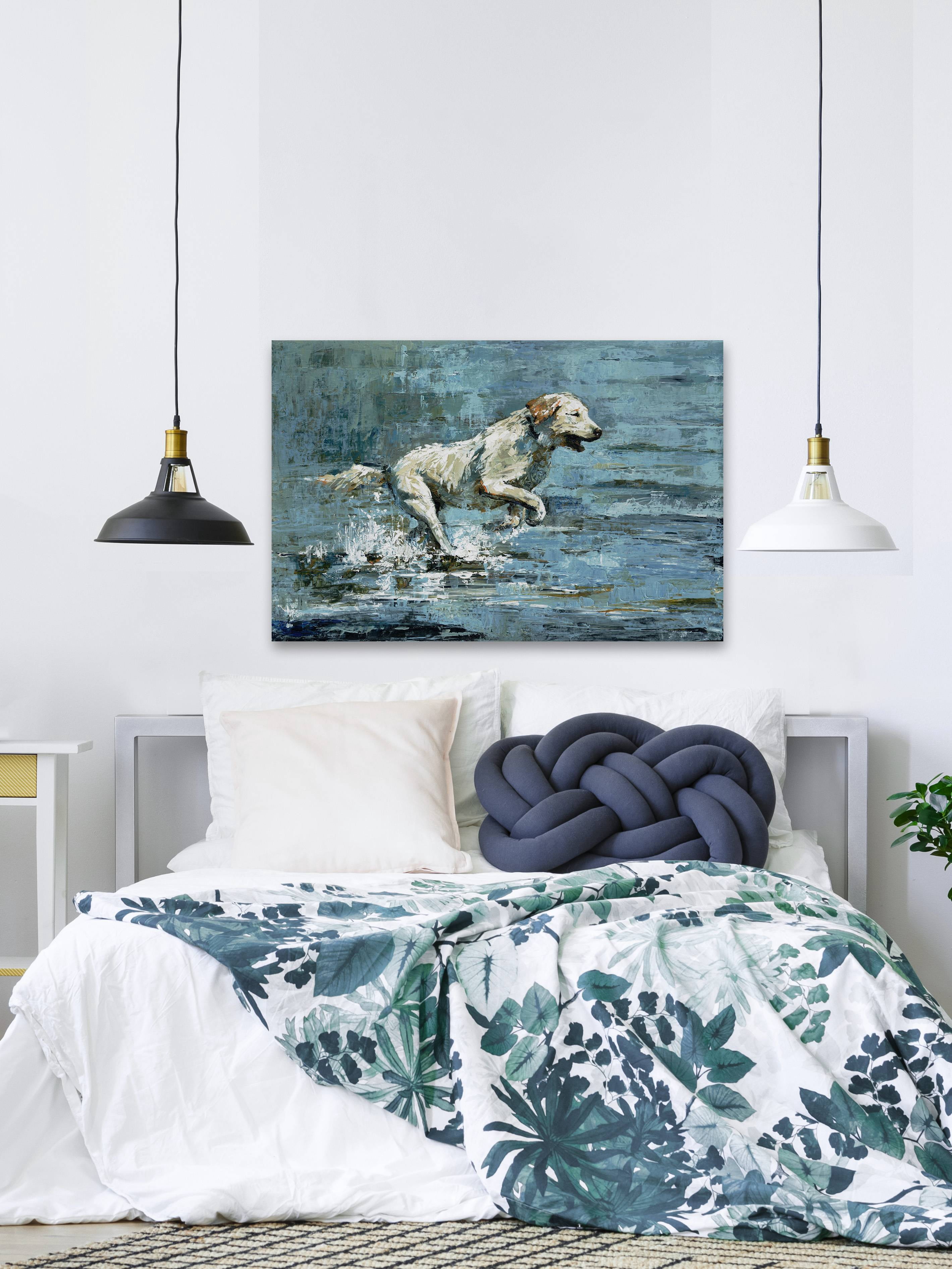 Marmont Hill Dog Splashing Canvas Wall Art