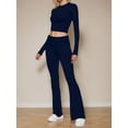 thumbnail image 4 of Weardear Women 2 Piece Lounge Sets Crewneck Long Sleeve Cropped Top & Fold-over Flare Pants Set Athletic Outfit Sets (Women's), 4 of 7