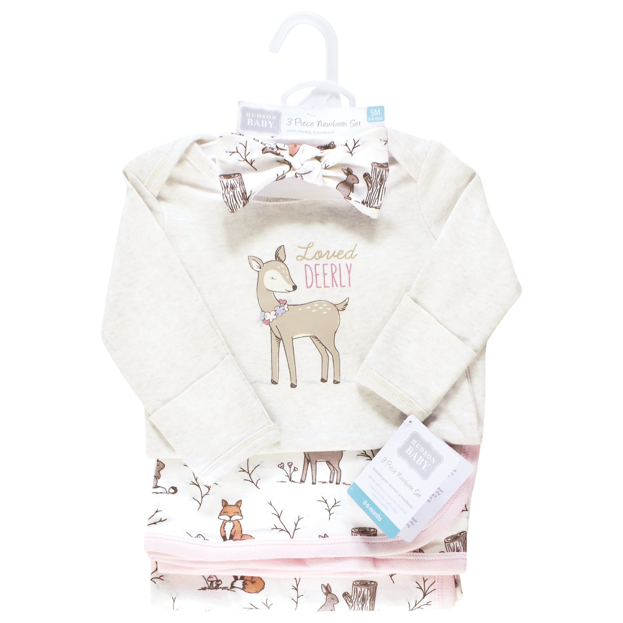 Hudson Baby Infant Girl Gown, Swaddle Blanket and Cap or Headband, Enchanted Forest, 0-6 Months