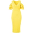 thumbnail image 4 of Vestido midi de noche de fiesta sexy elegante con cuello en V y hombros descubiertos con mangas con volantes lisos Vestido ajustado Adepaton WRMH-225-25, 4 of 6