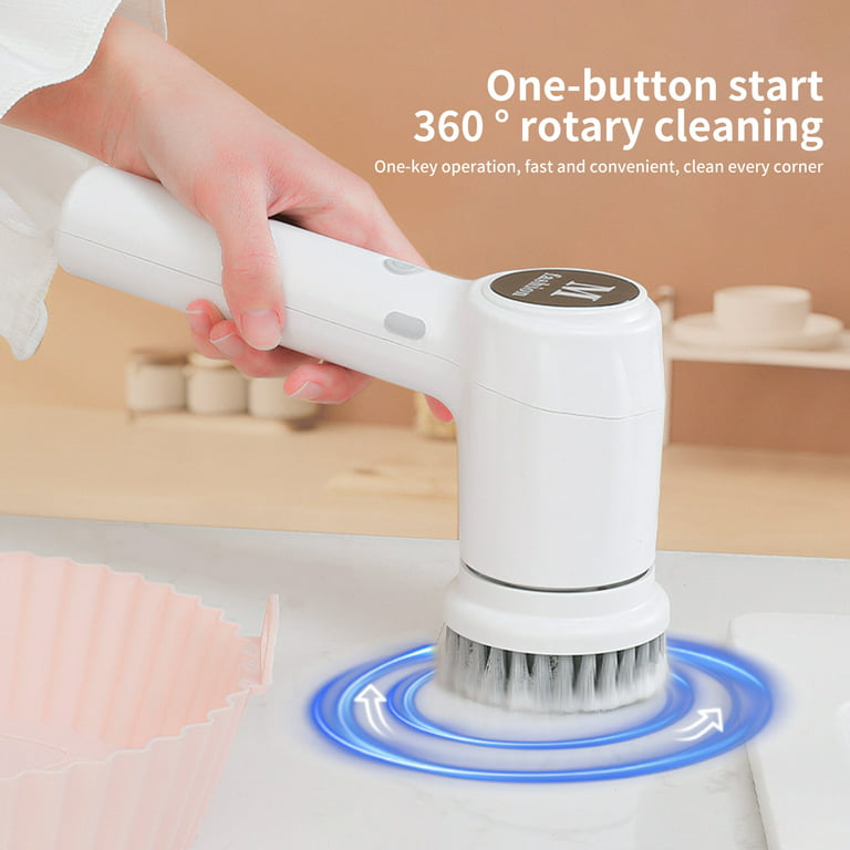 Hesroicy 1 Set Electric Cleaning Brush with 4 Replaceable Heads Handheld  Bathroom Tile Floor Bathtub Electric Power Scrubber Household Supplies 