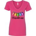 thumbnail image 3 of Inktastic Merry Christmas Rainbow Holiday Lights Women's V-Neck T-Shirt, 3 of 5