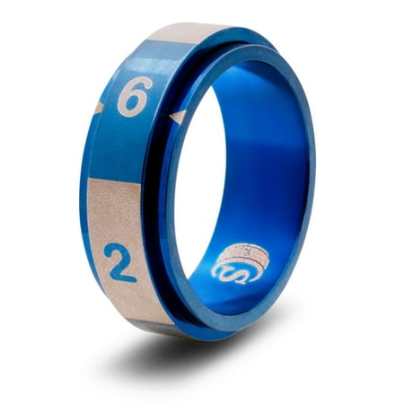 CritSuccess d6 Dice Ring with 6 Sided Die Spinner (Size 8 - Stainless Steel - Blue)