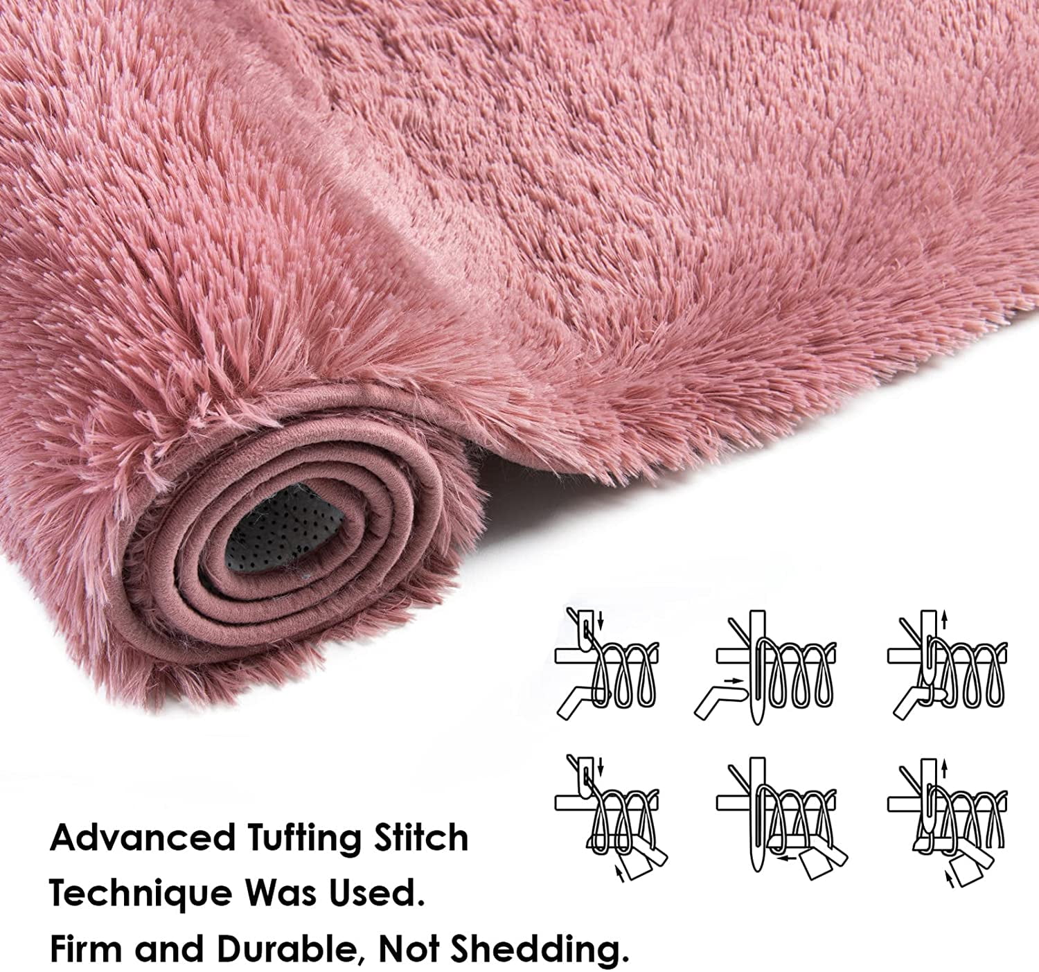 Dwelke Ultra Fluffy Rug Indoor Plush Soft Carpet for Living Room Anti-Skid Durable Area Rug 4x5.3ft Blush