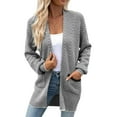thumbnail image 6 of OGLCCG Women's Fall Open Front Cardigan Long Sleeve Chunky Knit Striped Cardigan Sweaters Loose Fit Winter Warm Thick Sweaters Coat with Pockets,S,Gray, 6 of 8