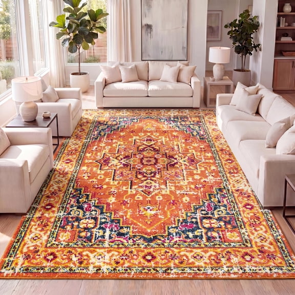 JONATHAN Y MODERN PERSIAN 4 x 6 Area Rug, Brooklyn Geometric Medallion - Orange/Blue, MDP207D-4