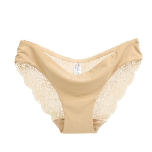 Women Underwear Briefs lace Seamless Cotton Panty Hollow Beige/XL Panties