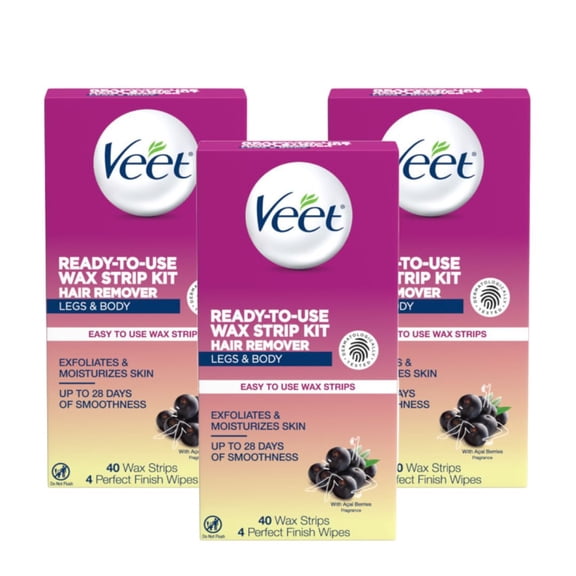 Veet Leg and Body Hair Remover Cold Wax Strips, 40 ct (Pack of 3)