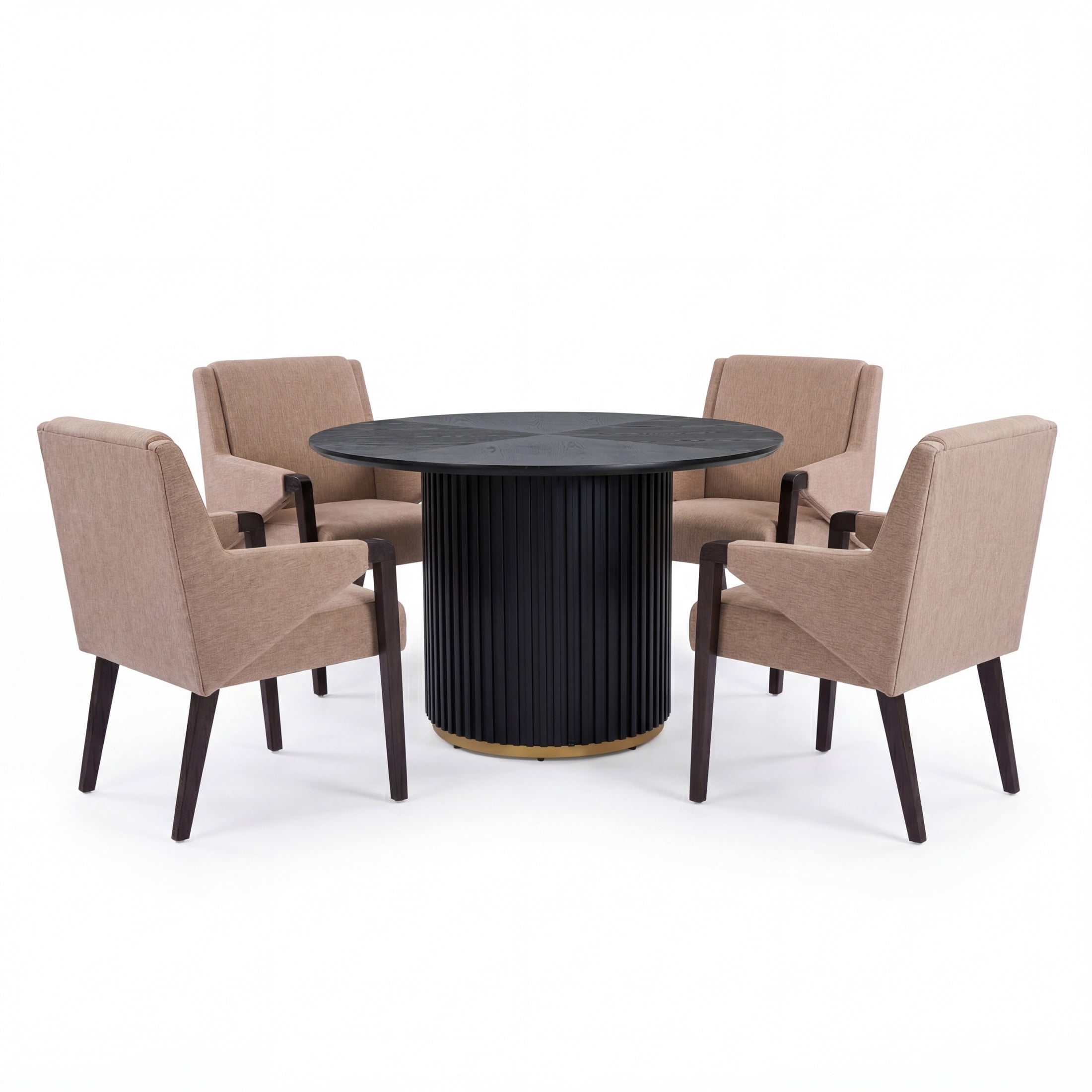 Christopher Knight Home 5-Piece Modern Round Dining Set, Black Pedestal Table and Light Brown Upholstered Chairs