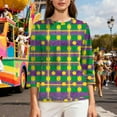 thumbnail image 6 of Mifsaly Mardi Gras Shirt for Women Color Block Print Crewneck 3/4 Sleeve Blouse Lightweight Dressy Casual T-Shirts Baggy Festival Carnival Pullover Tops Spring Summer Funny Party Basic Outfits S, 6 of 8
