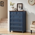 thumbnail image 3 of Joaxswe Wood Tall Dresser with 6 Drawers, 43.5''H Farmhouse Dresser for Bedroom, Storage Cabinet for Living Room, Dark Blue, 3 of 8