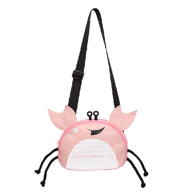 LNGOOR Foldable Waterproof PVC Shell Collecting Bag - Breathable Visible Crab Shape Seashell Storage Pouch Outdoor Accessories
