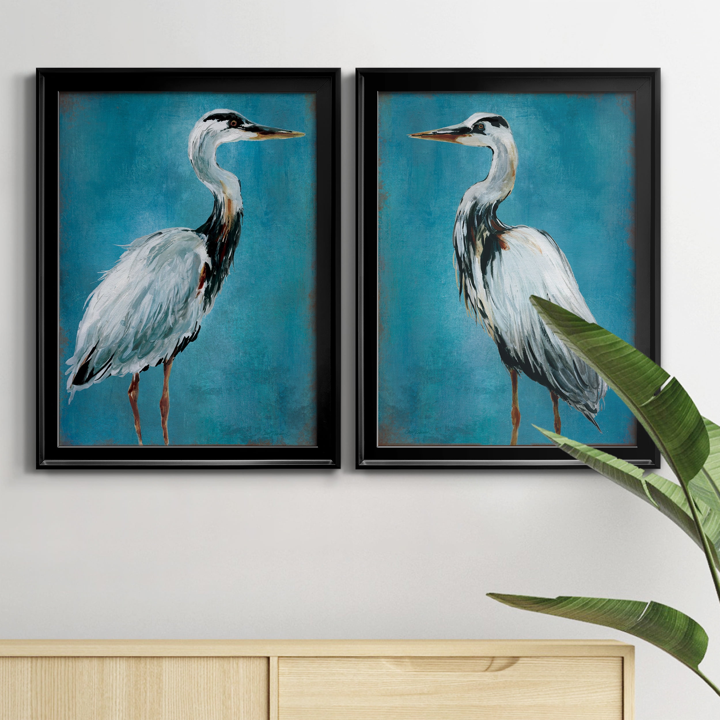2 Piece Set Great Blue Heron I Premium Framed Canvas - Ready to Hang - 18.5 x 24.5 Each - Black Frame