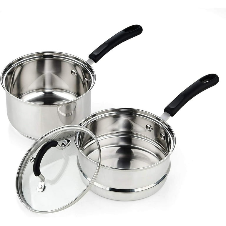 All-Clad Stainless Steel 2-Quart Saucepan with Double Boiler & Lid