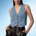 thumbnail image 4 of Loose Tank Tops for Women Washed Button Down Cropped Denim Vest Tops Summer Tops, 4 of 9