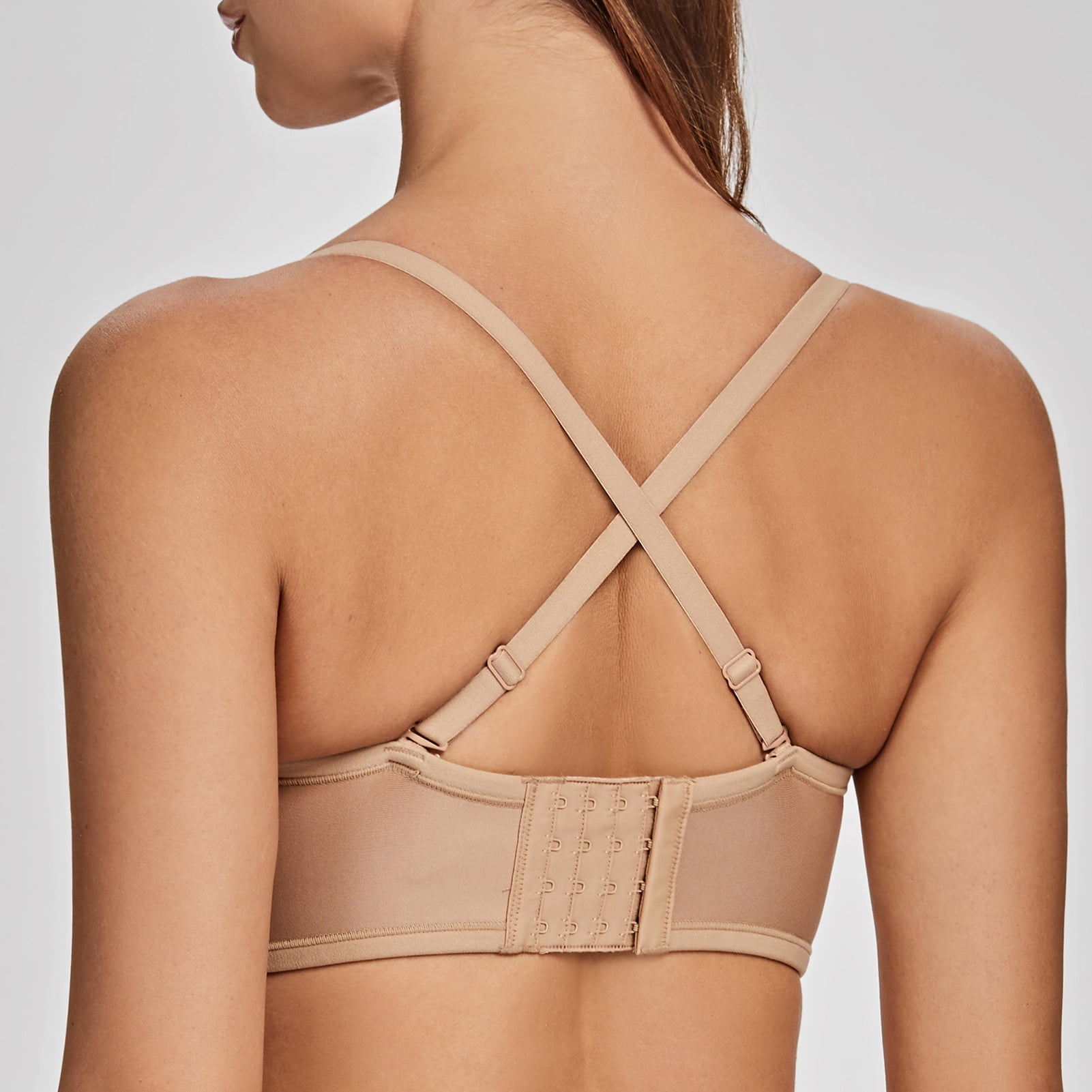 MELENECA Women's Strapless Bra for Large Bust Back Smoothing Plus Size with Underwire Almond 38E