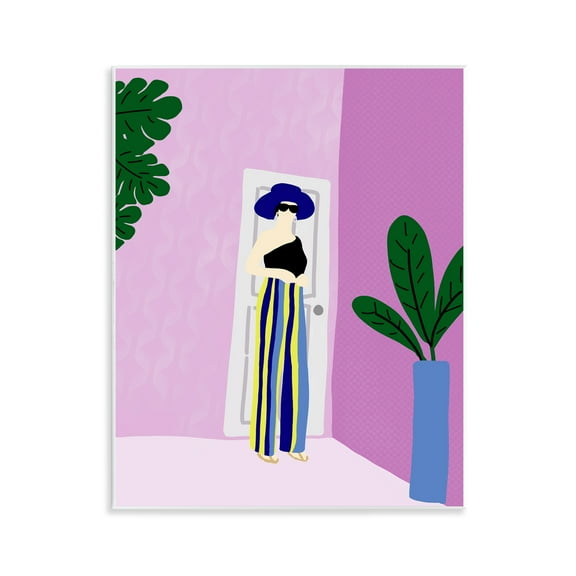 Stupell Industries Trendy Girl on Purple Novelty Painting Unframed Art Print Wall Art, 11 x 14