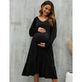 thumbnail image 3 of Women's Maternity Puff Long Sleeve Flowy Dress Pleated Flare With Smocked Cuffs Casual Midi Dress, 3 of 5