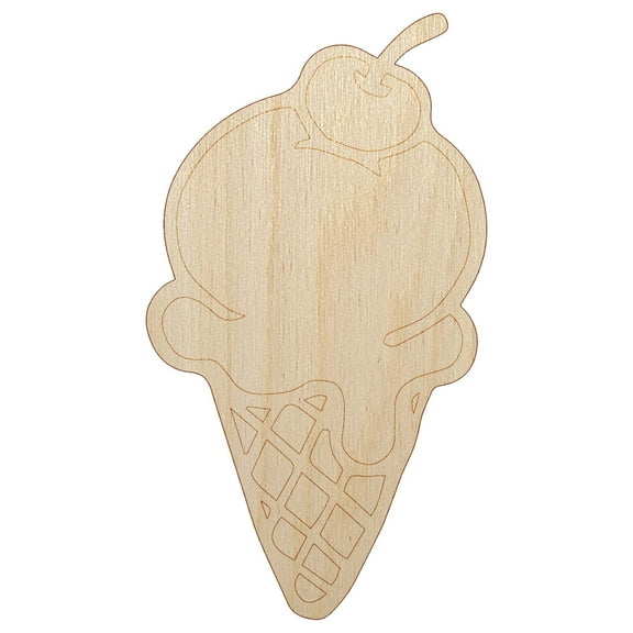 Hand Drawn Cute Ice Cream Cone Doodle Wood Shape Unfinished Piece Cutout Craft DIY Projects - 4.70 Inch Size - 1/8 Inch Thick