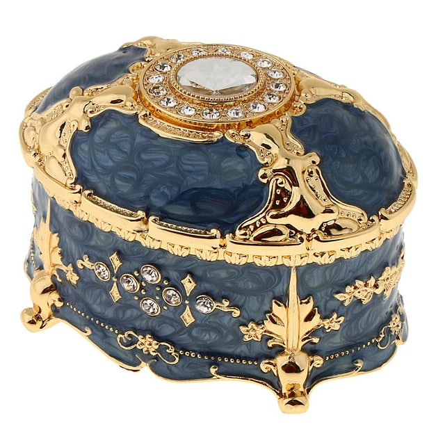 lionlar Oval Metal Vintage Jewelry Box Gift Ears Storage Box Blue StyleA-Blue